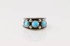 Native America Navajo Sterling Silver Turquoise Ring 3 Stone.