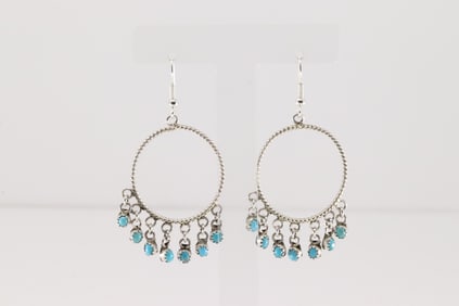 Native America Navajo Sterling Silver Turquoise Dangling Earring's By Sylvia Chee.