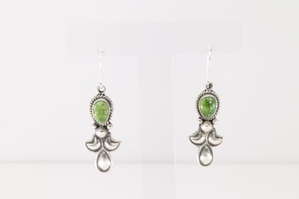 Native America Navajo Sterling Silver Sonora Gold Turquoise Dangling Earring's By Verley Betone.