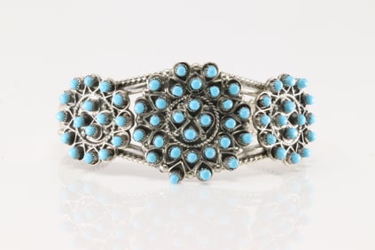 Native America Zuni Sterling Silver Turquoise Bracelet Cuff By W.Johnson.