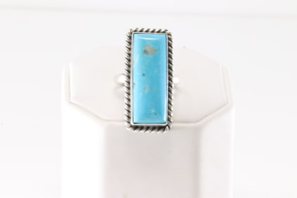 Native America Navajo Sterling Silver Turquoise Ring By Dixon.