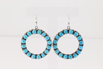 Native America Navajo Sterling Silver Turquoise Dangling Earring's By Spencer.