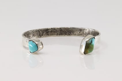 Native America Zuni Sterling Silver Kingman Turquoise Bracelet Cuff By Jude Candelaria.