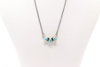Native America Navajo Sterling Silver Turquoise Necklace By M.R.