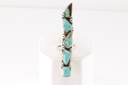 Native America Zuni Sterling Silver Kingman Turquoise Ring By Jude Candelaria.