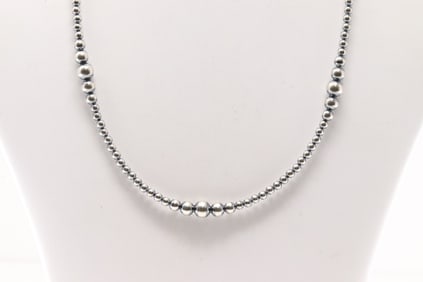 Native America Navajo Sterling Silver Pearl Beaded Machine Made Necklace.