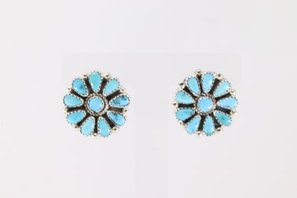 Native America Navajo Sterling Silver Kingman Turquoise Post Earring's By Alicia Wilson.