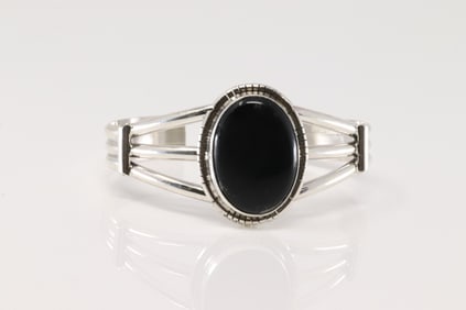 Native America Navajo Sterling Silver Black Onyx Bracelet Cuff By S.E.