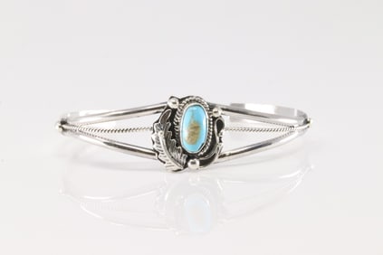 Native America Navajo Sterling Silver Turquoise Bracelet Cuff By Grace Kenneth.