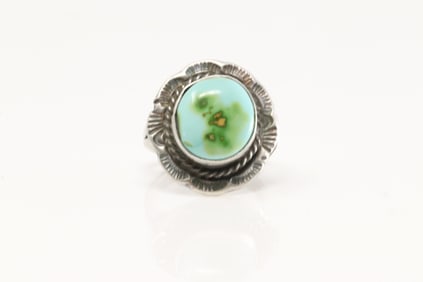 Native America Navajo Sterling Silver Sonora Gold Turquoise Ring By F.