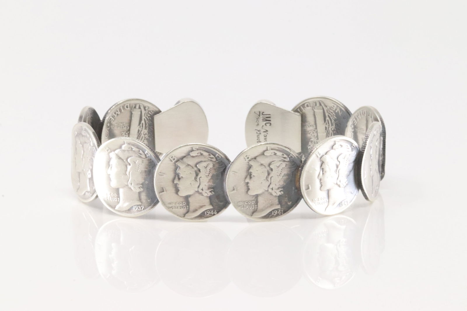 Native America Navajo Sterling Silver  Turquoise Mercury Dime Bracelet Cuff By James McCabe. (1 of 4)