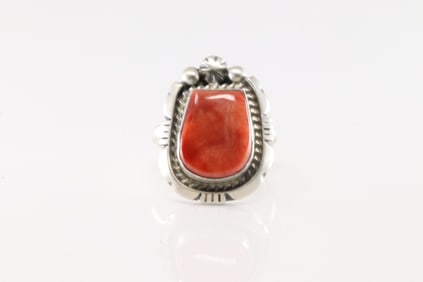 Native America Navajo Sterling Silver Spiny Oyster Ring By A.M.