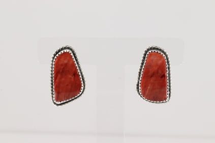 Native America Navajo Sterling Silver Spiny Osyter Post Earring's By Virginia Becenti.