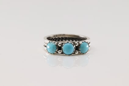 Native America Navajo Sterling Silver Turquoise Ring By R.King.