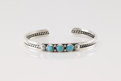 Native America Navajo Sterling Silver Turquoise Bracelet Cuff By R.King.