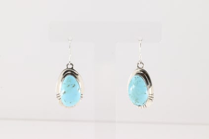 Native America Navajo Sterling Silver Turquoise Dangling Earring's By Leona Delgarito.