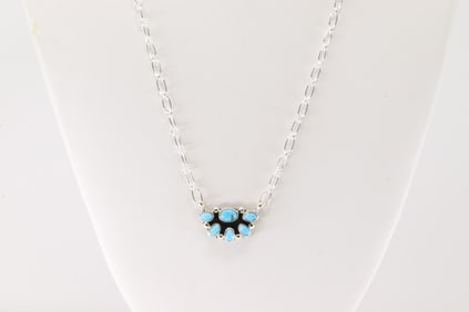 Native America Navajo Sterling Silver Turquoise Necklace By Suzanna Johnson.