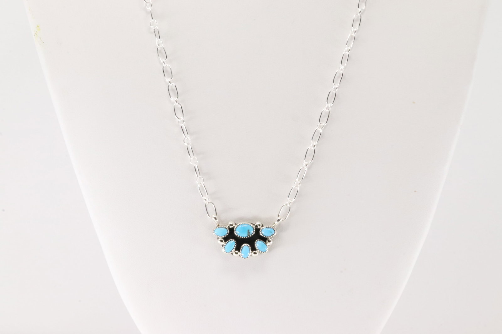 Native America Navajo Sterling Silver Turquoise Necklace By Suzanna Johnson.: This is a Native America Navajo Sterling Silver Turquoise Necklace By Suzanna Johnson. Necklace length: 18.00"