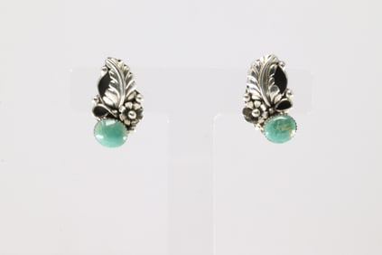 Native America Navajo Sterling Silver Turquoise Post Leaf Earring's By Gilbert Smith.