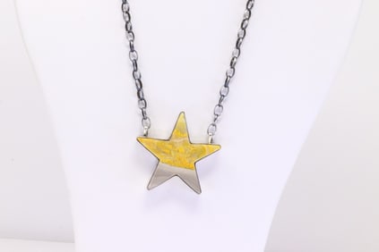 Native America Navajo Sterling Silver Bumblebee Star Necklace By Donovan Skeets.