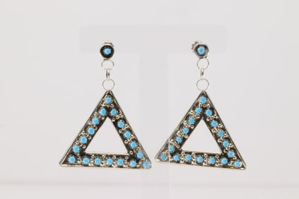 Native America Navajo Sterling Silver Turquoise Dangling / Post Earring's.