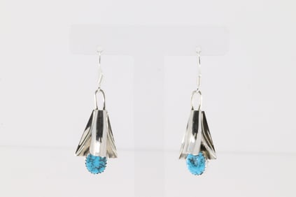 Native America Navajo Sterling Silver Turquoise Dangling Earring's By L.Y.