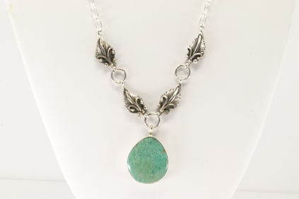 Native America Navajo Sterling Silver Turquoise Necklace By Verley Betone.