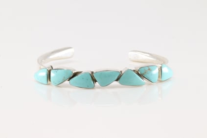 Native America Navajo Sterling Silver Turquoise Bracelet Cuff By Sadie Jim.