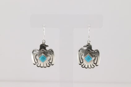 Native America Navajo Sterling Silver Turquoise Thunderbir Dangling Earring's By Verley Betone.