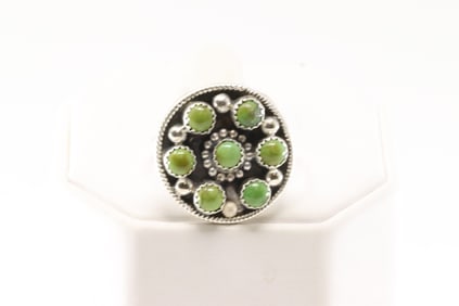 Native America Navajo Sterling Silver Green Turquoise Ring By S.