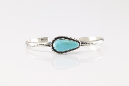 Native America Navajo Sterling Silver Turquoise Bracelet Cuff By D.