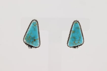 Native America Navajo Sterling Silver Kingman Turquoise Post Earring's By Virginia Becenti.