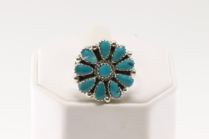 Native America Navajo Sterling Silver Turquoise Ring By Alicia Wilson.