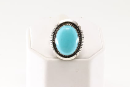Native America Navajo Sterling Silver Turquoise Ring By A.M.