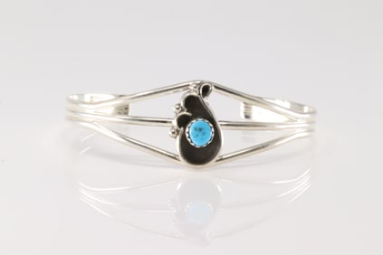 Native America Navajo Sterling Silver Turquoise Barcelet Cuff By Y.