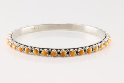 Native America Navajo Sterling Silver Spiny Oyster Bangle Bracelet Cuff By Gaynell Parker.