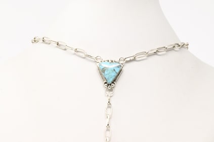 Native America Navajo Sterling Silver Turquoise Necklace By Charlene Yazzie.