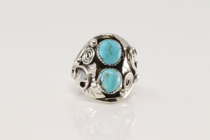 Native America Navajo Sterling Silver Turquoise Ring By B.