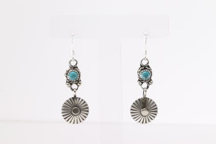 Native America Navajo Sterling Silver Turquoise Dangling Earring's By Jerold Joe.