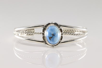 Native America Navajo Sterling Silver Golden Hill Turquoise Bracelet Cuff By N.J.