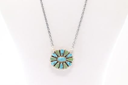 Native America Navajo Sterling Silver Kingman Turquoise Necklace By Alicia Wilson.