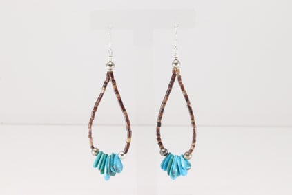 Native America Navajo Sterling Silver Turquoise & Heishi Dangling Earring's.