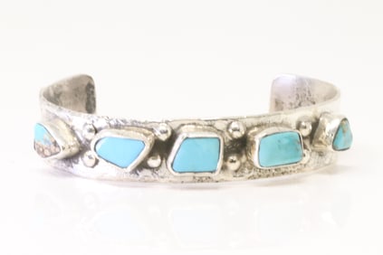 Native American Zuni Sterling Silver Turquoise Bracelet Cuff By Jude Candelaria.