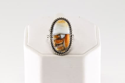 Native America Navajo Sterling Silver Turquoise Compressed Ring By B.B.