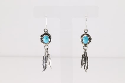 Native America Navajo Sterling Silver Turquoise Dangling Earring's By Rita Largo.