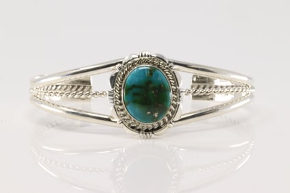 Native America Navajo Sterling Silver Sonora Gold Turquoise Bracelet Cuff By N.J.