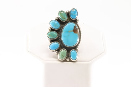 Native America Navajo Sterling Silver Turquoise Ring By Geraldine James.