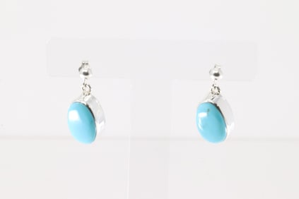 Native America Navajo Sterling Silver Turquoise Post / Dangling Earring's By A.