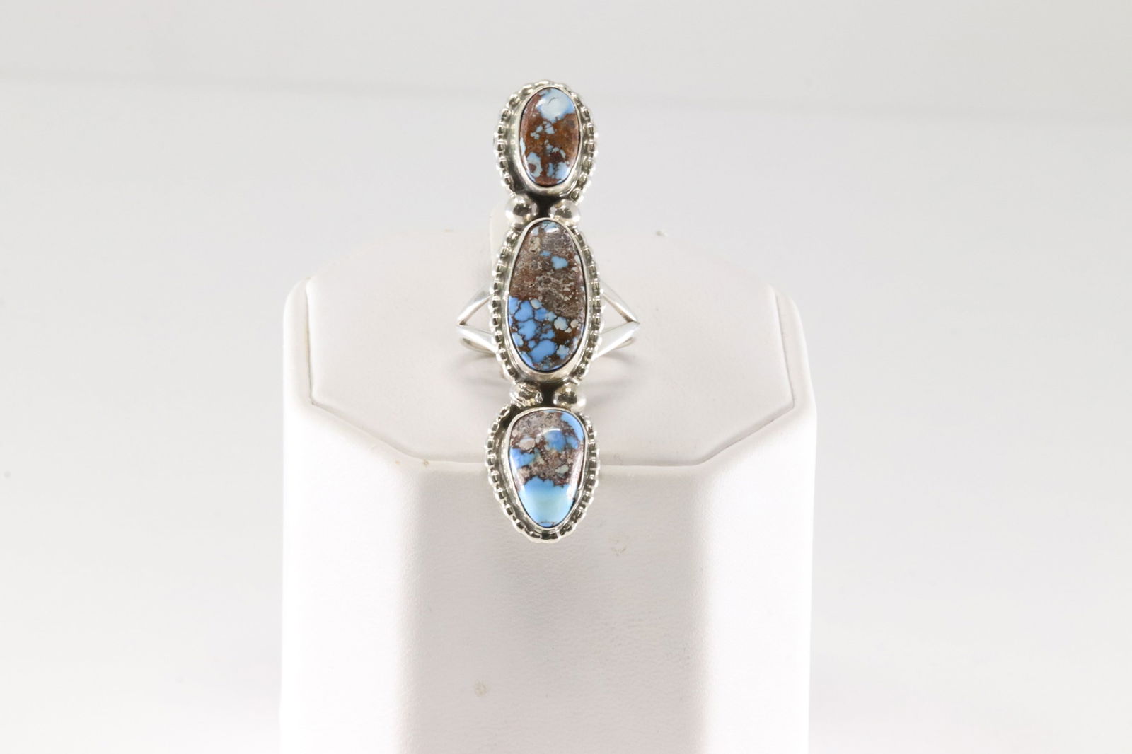 Native America Navajo Sterling Silver Golden Hill Turquoise Ring 3 Stone By S. (1 of 4)