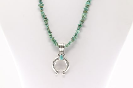 Native America Navajo Sterling Silver Turquoise Naja Necklace By Louise Joe.